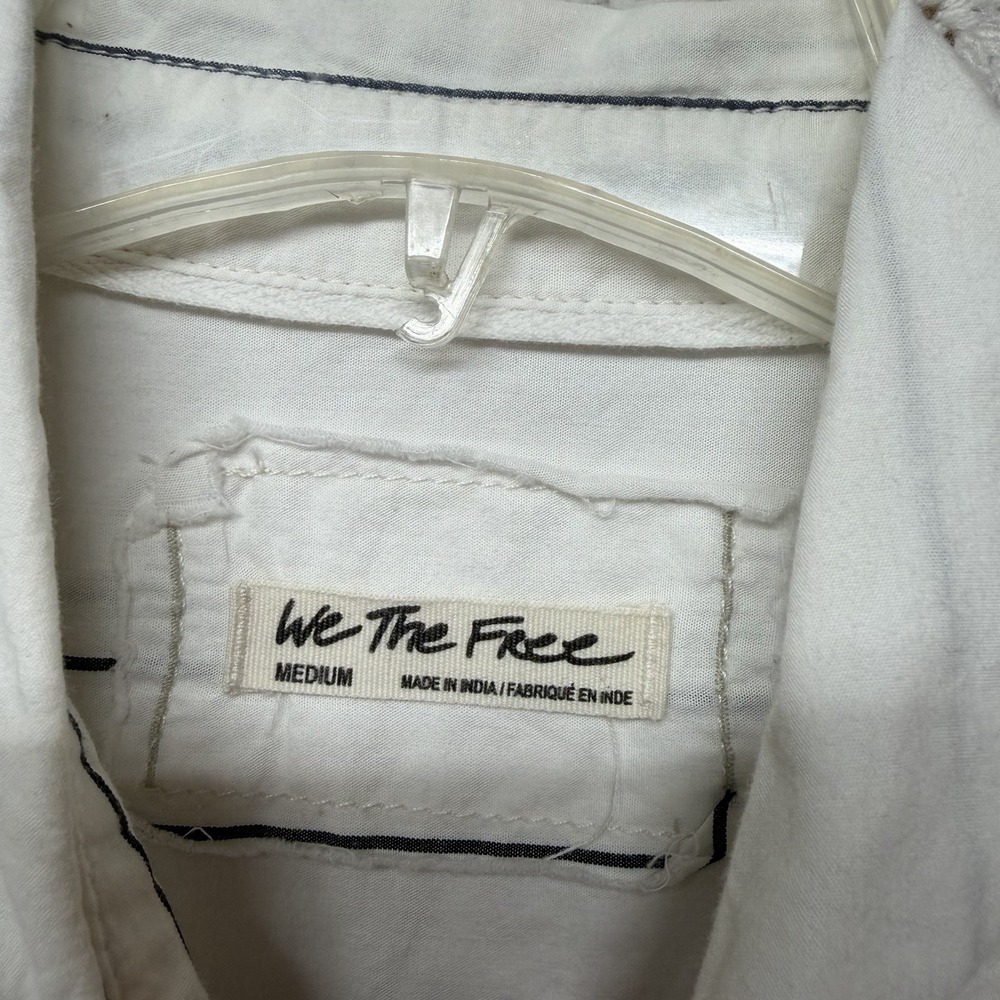 Free People We The Free Women Blouse M Oversize White Striped Button Up Cotton - Picture 3 of 11